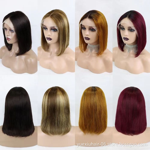 Wholesale Virgin Cuticle Aligned 100% Remy  Brazilian Human Hair Straight Lace Closure Front Bob Wigs vendor for Black Women